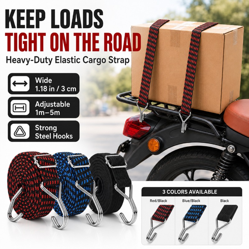 Camping Rope - 3cm Wide Elastic Cargo Strap 1/2/3/4/5M