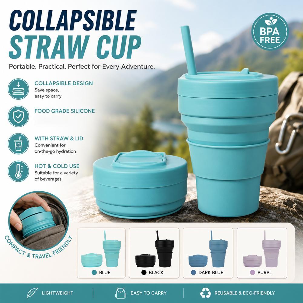 Collapsible Water Bottle - Collapsible Silicone Coffee Cup with Straw