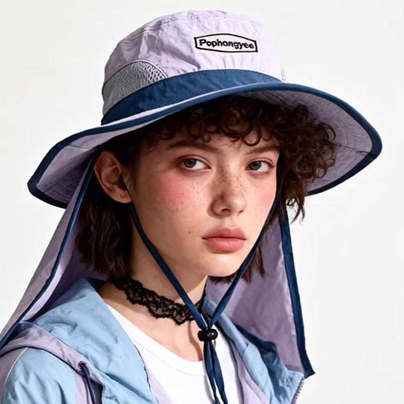 Fashion Contrast Stitching Mes - Camping Outdoor Quick Drying Sun Neck Protection Cap Hat ulasan dan harga