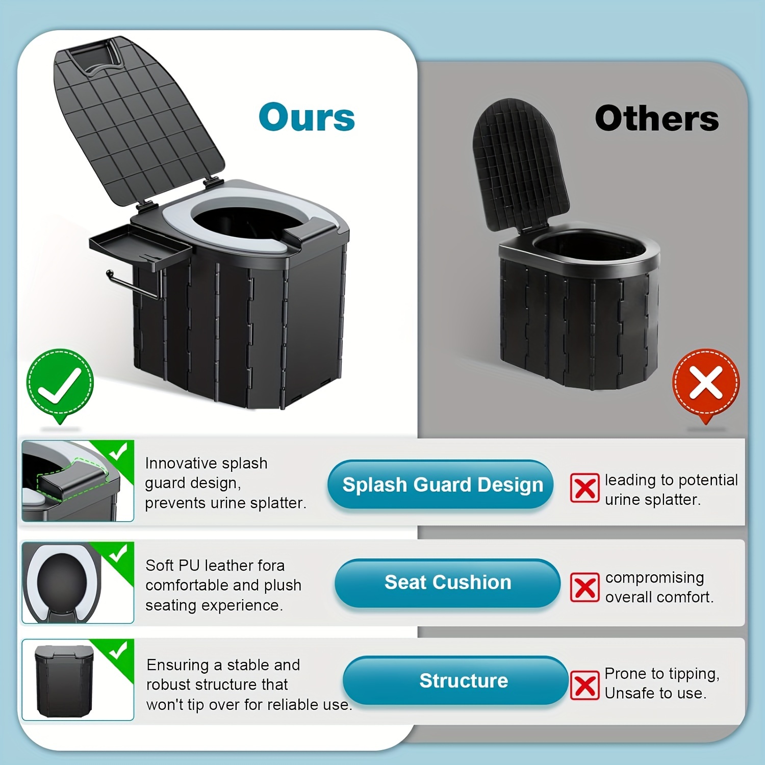Portable Folding Toilet with P - Outdoor Camping Quilt ulasan dan harga